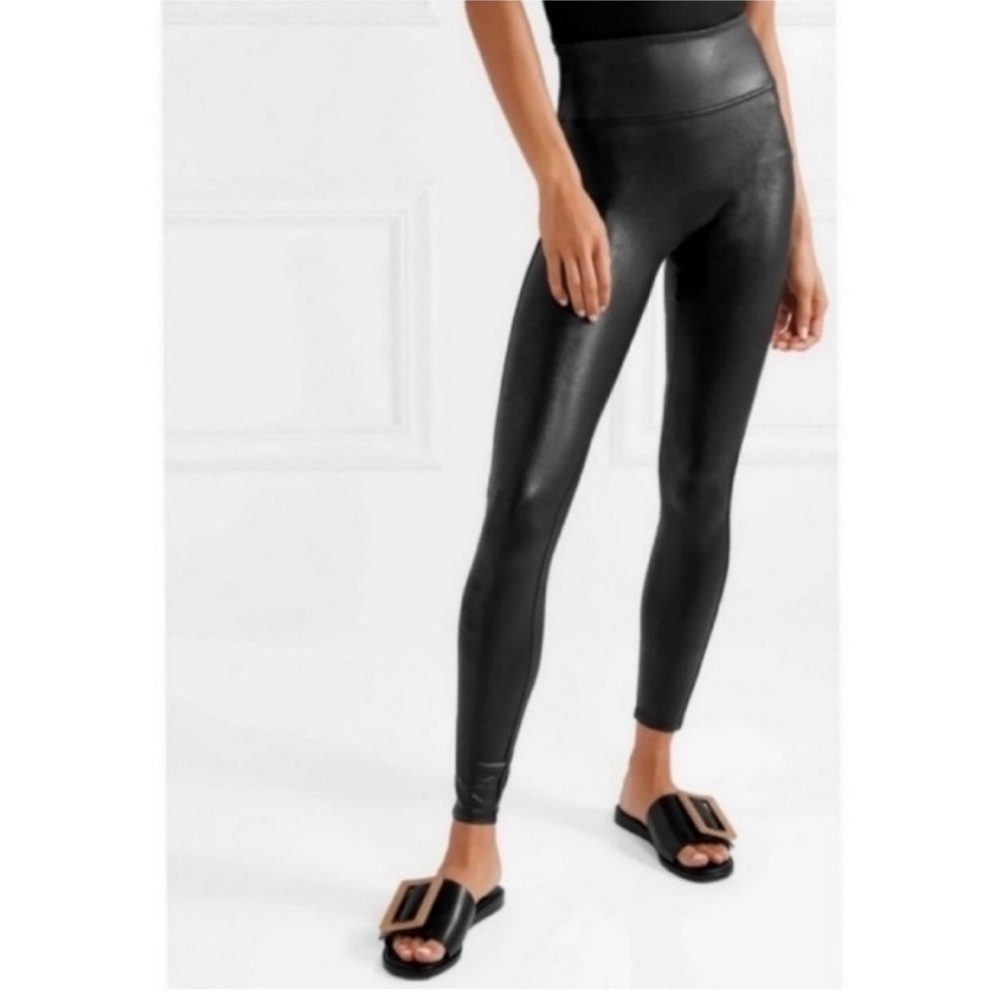 Spanx High Rise Faux Leather Moto 7/8 Leggings Retro Stretch Black Large